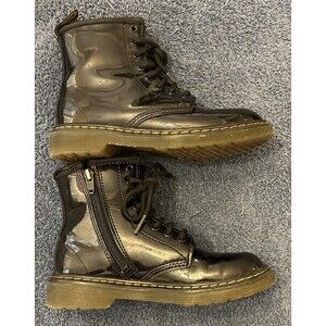 Dr Doc Martens 1460 J BLACK (not gold) Patent Leather Combat Boots Kids Size 1